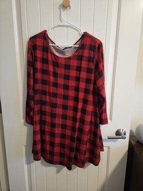 Red and Black Buffalo Plaid Women's Tunic Top